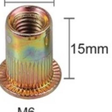 Gasss- 1Pak(100Pcs) M6 Rivet Nut Steel Flat Head Zinc Plated / Mur Rivet Bibir Tebal Kuning / Insert