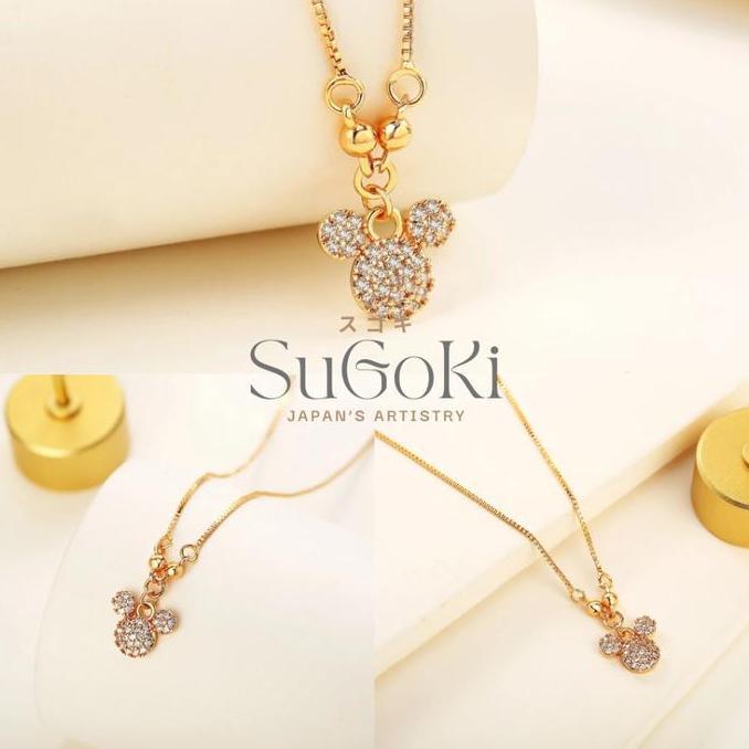 Kyuu- SugokiK-23 Jewelry Kalung Mickey Mouse Perempuan Anti Karat Titanium Berlian Perhiasan Anti Lu