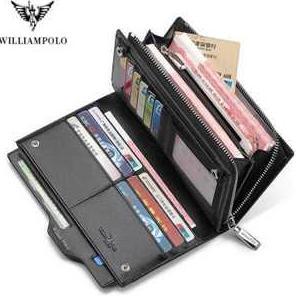 Dompet William Polo Gaya Baru Fashion Pria Kulit Asli Kapasitas Tinggi Merek Ritsleting Tas Long HHS
