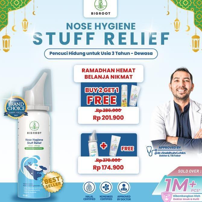 Bigroot Nose Hygiene Stuff Relief 50ml Pencuci Hidung Dewasa & Anak 3+ Tahun - Saline Water dan Iota