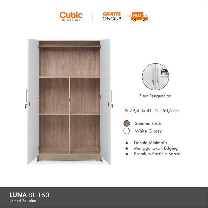 Cubic Lemari Pakaian Minimalis / Lemari Baju 2 Pintu / LUNA BL 150