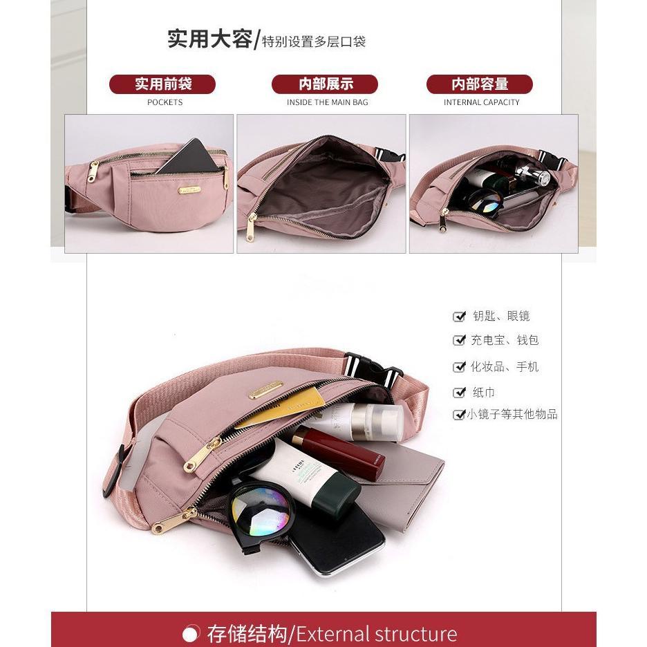 NEW Tas Pinggang Ransel Wanita Impor Tas Pinggang Selempang Dada Kain Oxford Kualitas Tinggi Upgrade