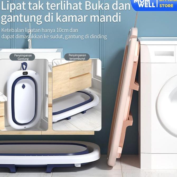 Momwell Bak Mandi Bayi Lipat dengan Bantal Mandi Tempat Mandi Bayi Portable Merah jaringmandi baby b