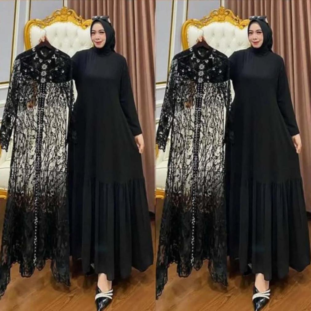 Kualitas Super Baju Gamis Set Outer Brukat Model Terbaru Zallia Dress Bl Size M L Xl Xxl Xxxl Bahan 