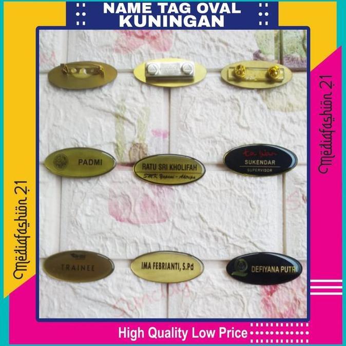 Ready Name Tag / Papan Nama Kuningan Oval Peniti - Paku - Magnet
