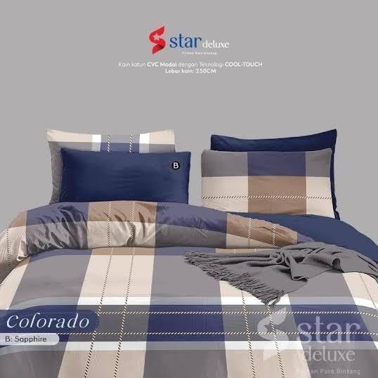 Sprei Katun Lokal Motif Minimalis Kotak COLORADO Navy Coklat