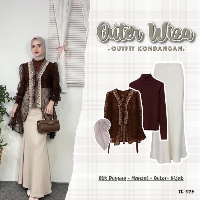 Outer Wiza 4 In 1 Set Kondangan Mahogany Set Korean Style Brukat Rok Duyung Hijab Remaja Kekinian Se