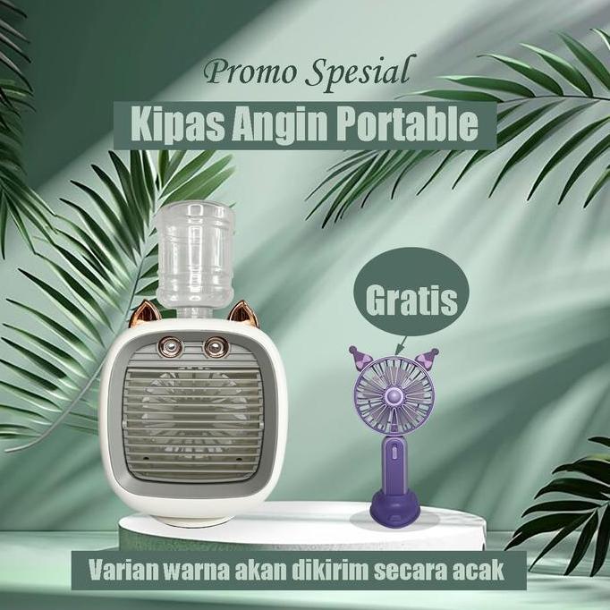 PROMO TERBATAS - Kipas Angin Mini Double Spray Fan Viral Galon Rotating Nano Mist 3-Speed Wind Karak