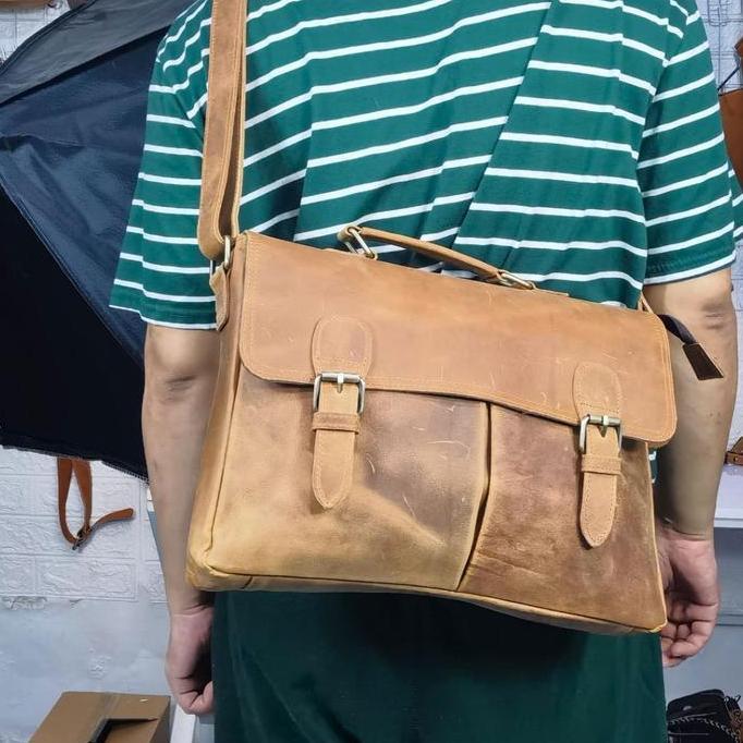 Gabrim- Tas Mini Laptop Massenger Kulit Asli Selempang 12 Inc Tipe Kenshin