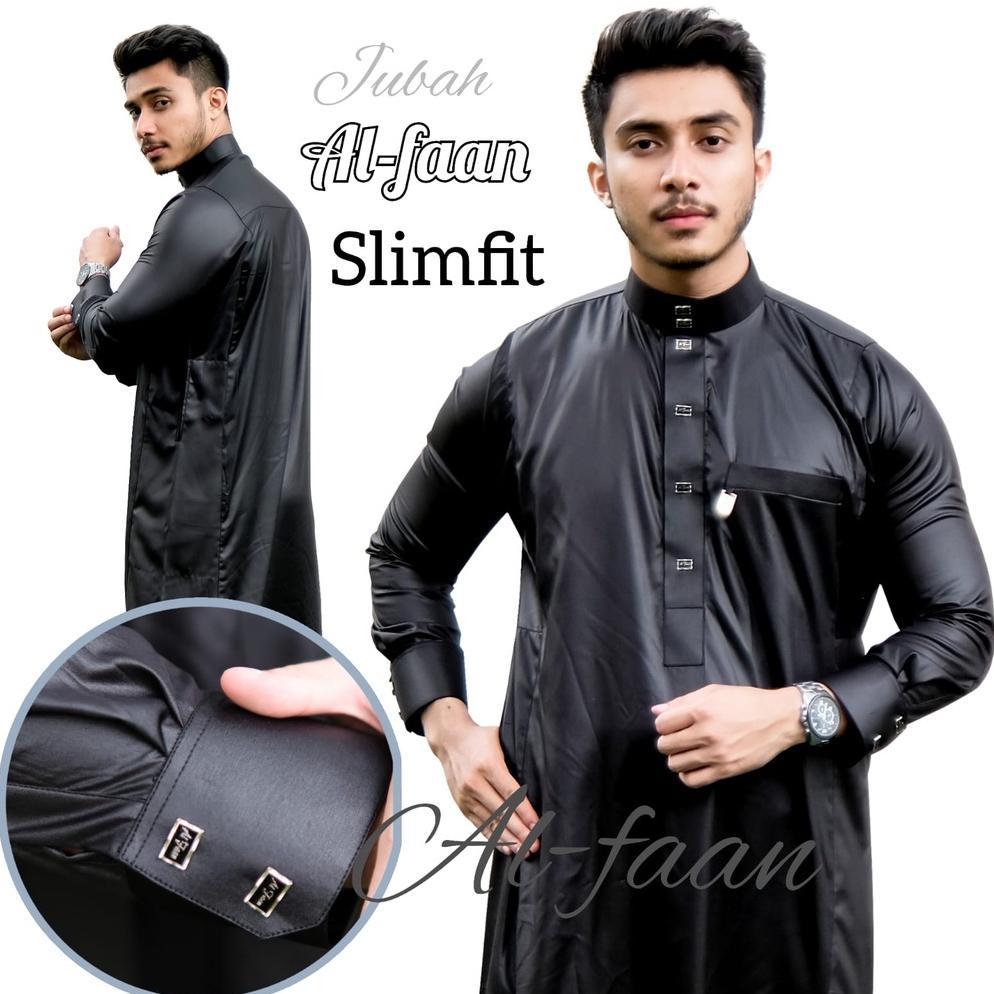 BESTPROMO AL FAAN JUBAH GAMIS PRIA DEWASA WARNA HITAM DAN PUTIH SLIM FIT