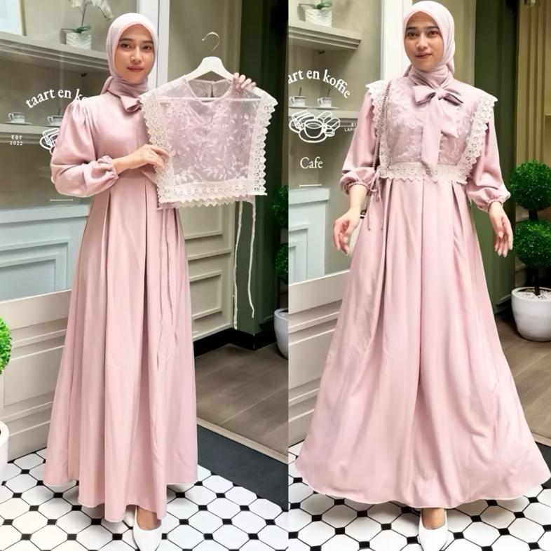 PENAWARAN SPESIAL Gamis Muslimah Syakila Model Rompi Renda Gaun Dress Pesta Kondangan
