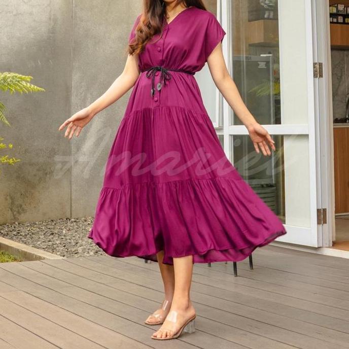Amariel Malibu Dress Panjang Daster Nyaman Kancing Bumil Busui Friendly Rayon Viscose Motif