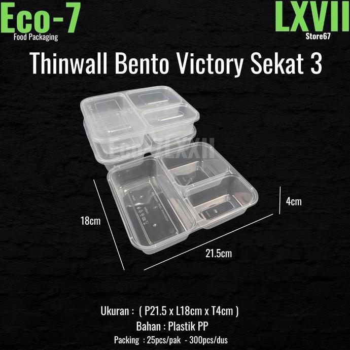 Bento Box Plastik Thinwall Sekat 3 LM