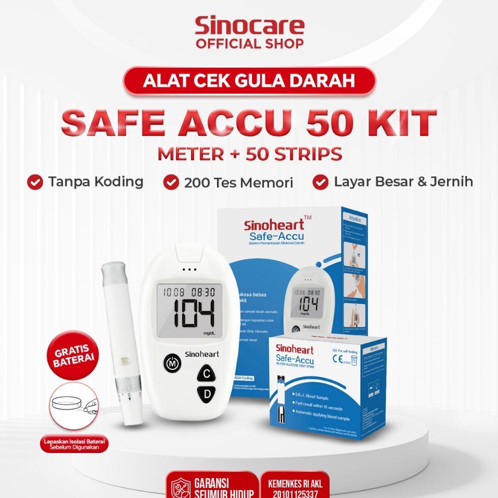 READY Gula Darah Sinocare Safe-Accu Alat Tes Gula Darah Instant Alat Cek Gula 200 Memori 50KIT