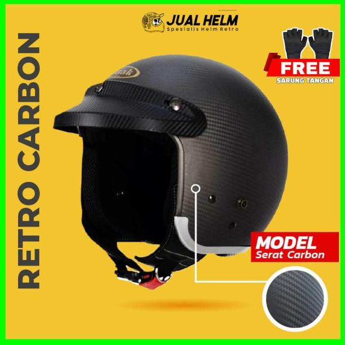 BEBAS ONGKIR - NEW! HELM BOGO RETRO INJAK CARBON BLACK DOFF - JUALHELM