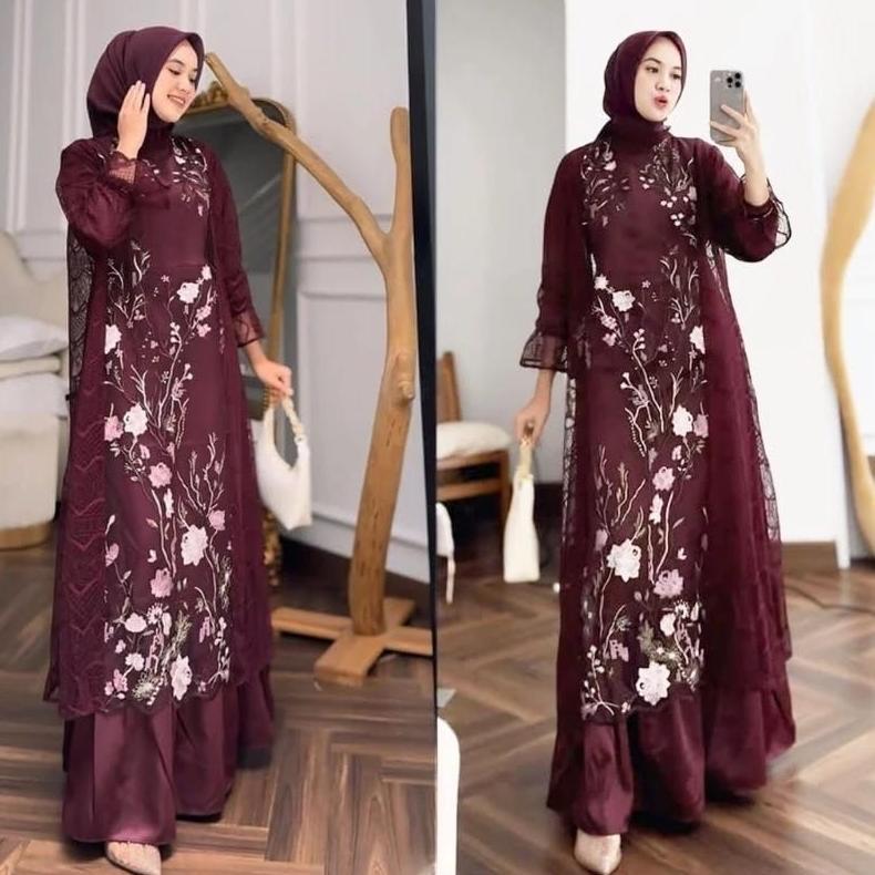 TERLARIS Free Hijab - Special Price ZEYA Dress Set ( Dress + Tunik Blouse Lace ) Dress Terbaru / Gam