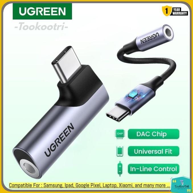 UGREEN Audio Converter Adapter DAC Chip Type C to Aux Jack 3.5mm Earphone Headset untuk Samsung Pixe
