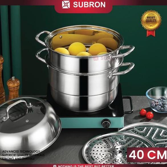 SUBRON Panci Kukus 3 Susun 40cm Besar Multifungsi Stainless Tebal