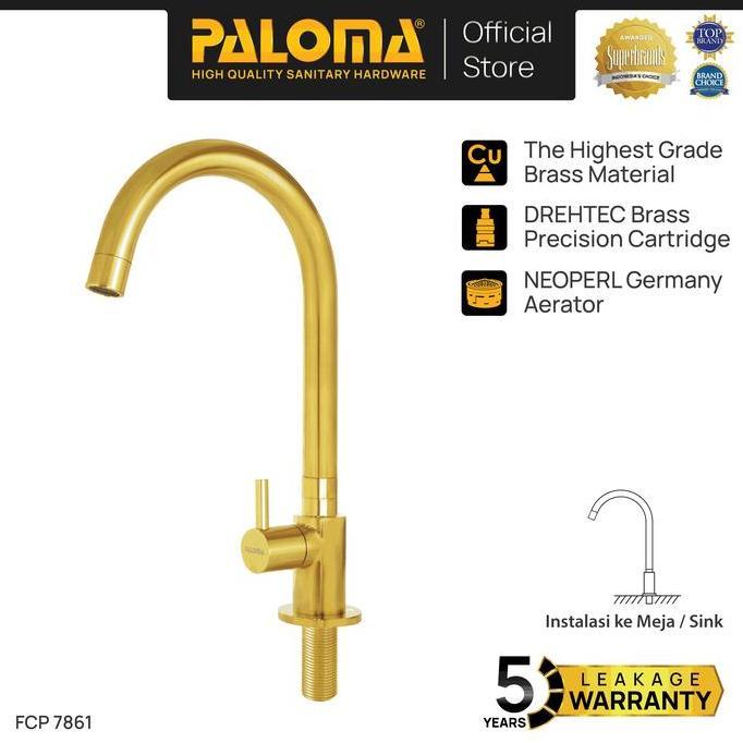 Paloma Fcp 7861 Keran Sink Angsa Keran Cuci Piring Keran Dapur Keran Wastafel Keran Air Brass Kuning