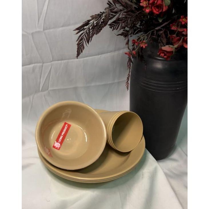 Best Seller ( 9 Pcs ) Set Piring Mangkok Gelas Plastik / Piring Set Mangkok Gelas Cream