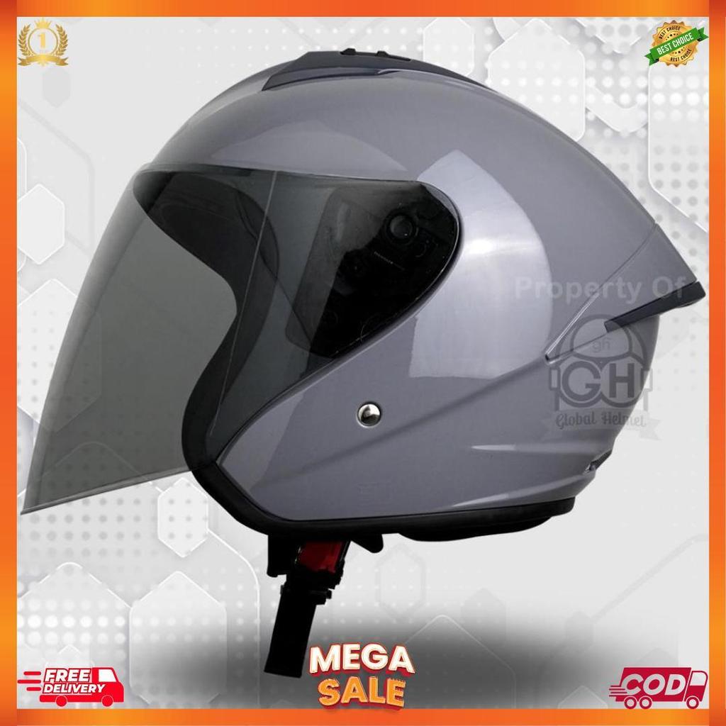 Helm Gm G1 Solid Dim Grey Glossy Half Face Single Visor Sni Ori [H2]