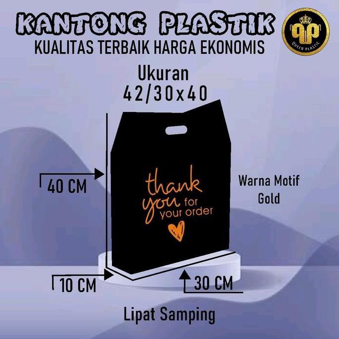 Picnpic- Kantong Plastik Pe Hitam Uk 42/30X40 Motif Thank You Lipatan Samping | Kantong Plastik Sepa