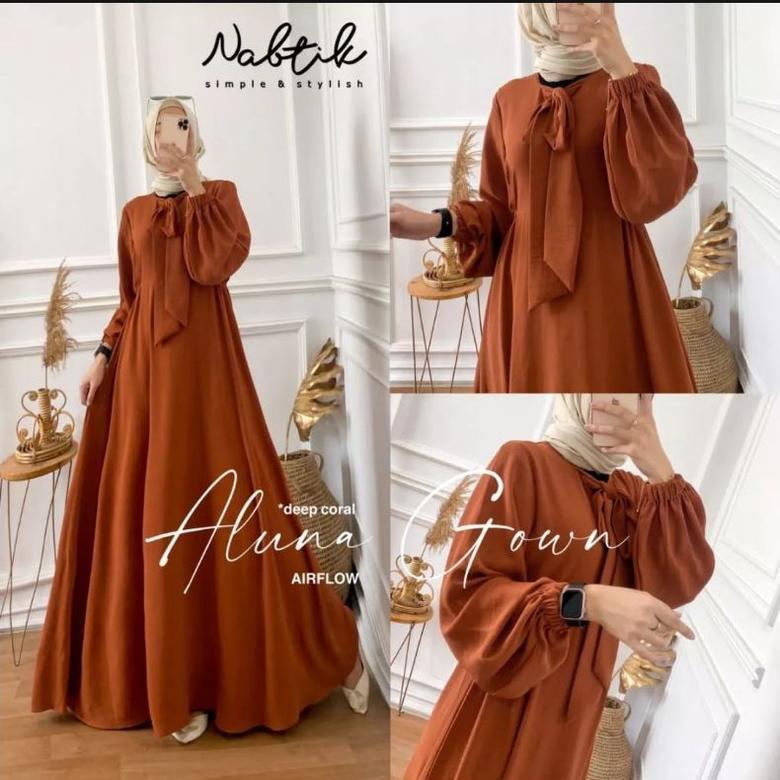 Produk Terlaris Gamis tebaru,gamis crinkle airflow,gamis aluna gown by nabtik,gamis viral ,gamis kek