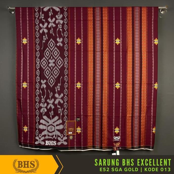 Murah Sarung BHS Excellent Gold Motif E52 SGA Bahan Mercerized Cotton Kain Sarung Tenun Muslim Pria 
