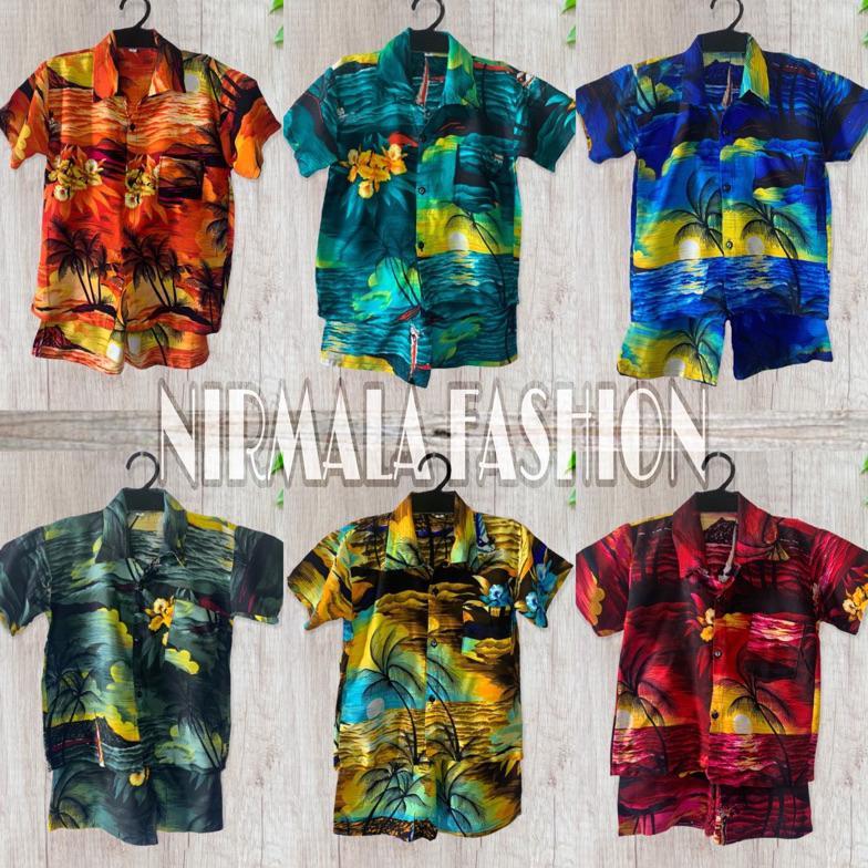 COD SETELAN KEMEJA ANAK MOTIF PANTAI HAWAI BALI | SETELAN HEM ANAK  | HEM PANTAI ANAK
