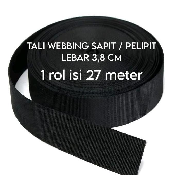 Murah Tali Webbing Tas Hitam Bisban Pelipit Bisban Sapit Lebar 3,8 cm per 1 rol Sapit Bisban Pembung