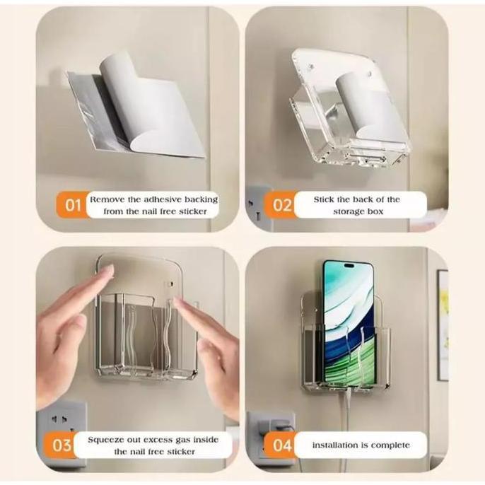 CHICKLEP Uniq Rak Ponsel Pengisi Daya Charger Stiker Sticker Tempat Akrilik Bening HP Phone Holder R