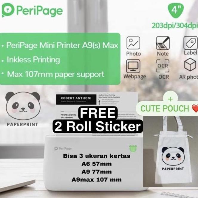 PERIPAGE A9S MAX 304 dpi Mini Printer Thermal Bluetooth