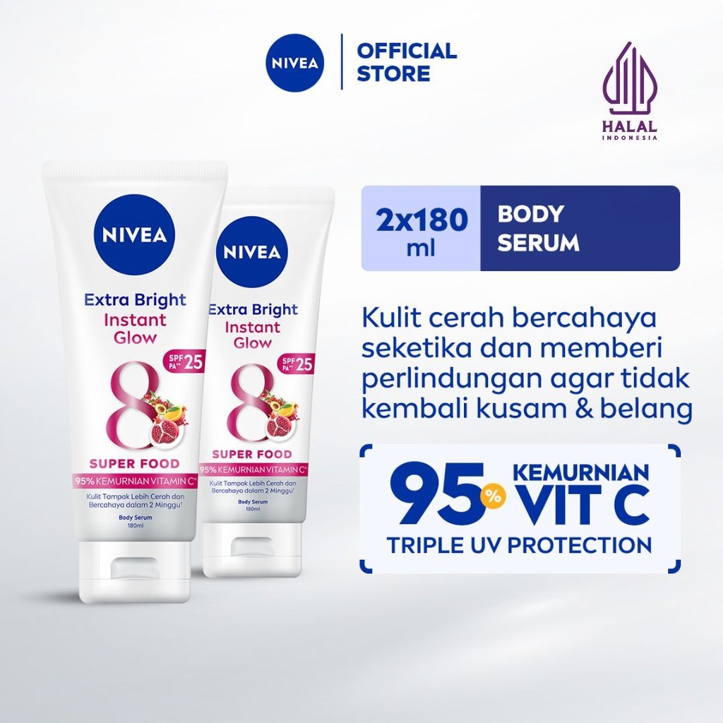 (PAKET HEMAT ISI 2) NIVEA Body Serum Extra Bright Instant Glow SPF 25 180ml - Hand body serum lotion