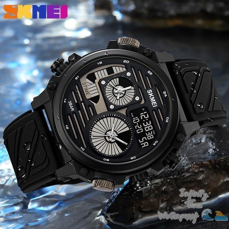 Jam Tangan Skmei 2202 Cowok Analog Digital Strap Rubber Strap Nylon Kualitas Original Waterproof