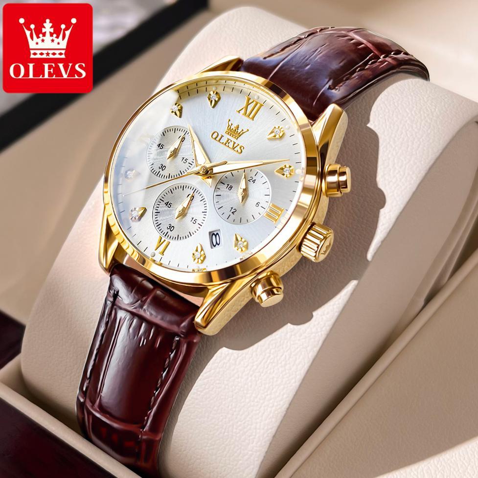 OLEVS Jam Tangan Wanita Anti Air Original Kecil Kulit Korea Casual Putih Chrono Aktif Watch Women Co