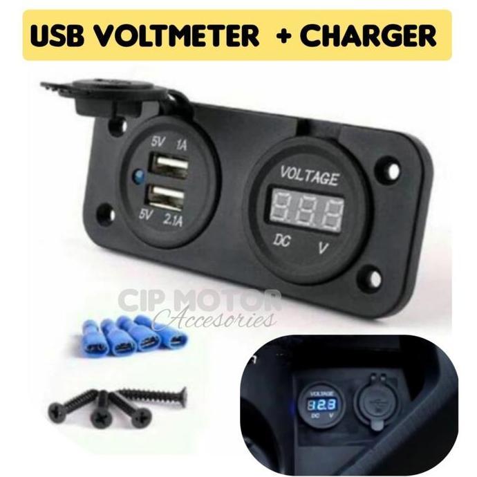 Dual Usb Voltmeter Charger Motor Nmax Vario Bulat Tanam