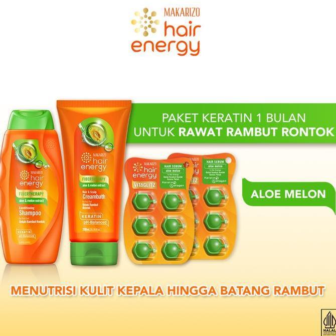 Paket KERATIN Makarizo Hair Energy Rawat Rambut Rontok - Varian ALOE MELON / Haircare / Conditioner 