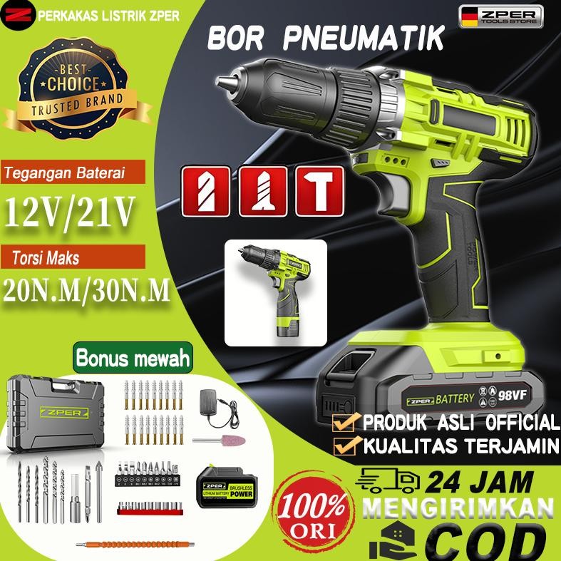 ZPER bor baterai murah berkualitas bor cordless mesin bor elektrik mini Drill Bor Impact Lithium bos