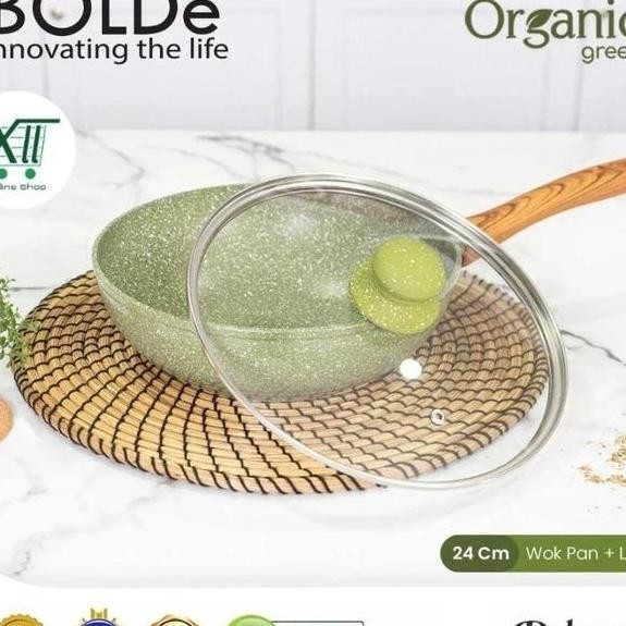 Bolde Otw92Dl Organic Green Ceramic Wok Pan Lid 24 Cm Wajan Penggorengan Masak Keramik Anti Lengket