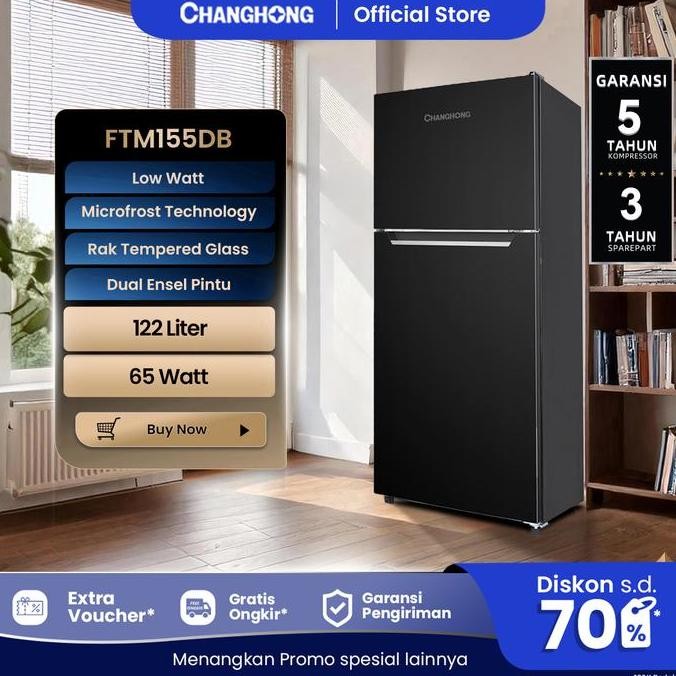 Promo Changhong  Kulkas 2 Pintu Refrigerator Kapasitas 122 Liter - FTM155DB COD