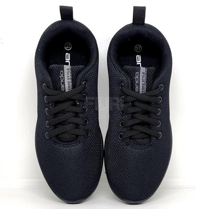 Fiuri - Ando Original - Emilia 33-43 Full Hitam - Sneakers Sport Kanvas Sol Karet Anak Perempuan - S