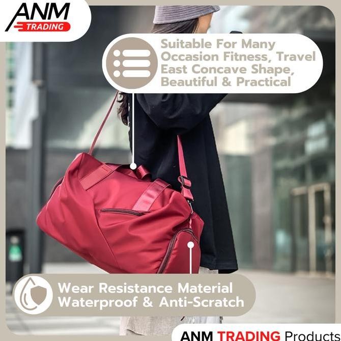 Tas Travel / GYM / Sport Bag Wanita Unisex Premium Polyester Korea Duffel/Weekender Bag Hitam Pria
