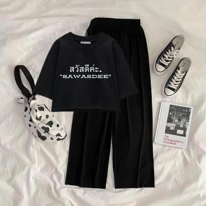 Promo Jbf One Set Baju Crop Remaja Dan Celana Kulot Sawasdee Cod