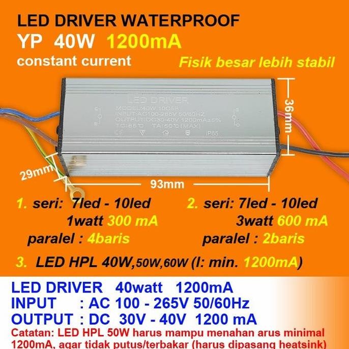 LED Driver 50 Watt 1200 mA Casing Besi WATERPROOF
