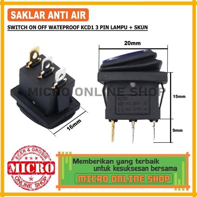 Saklar On-Off 3 Kaki Anti Air Biru + Skun Switch On-Off