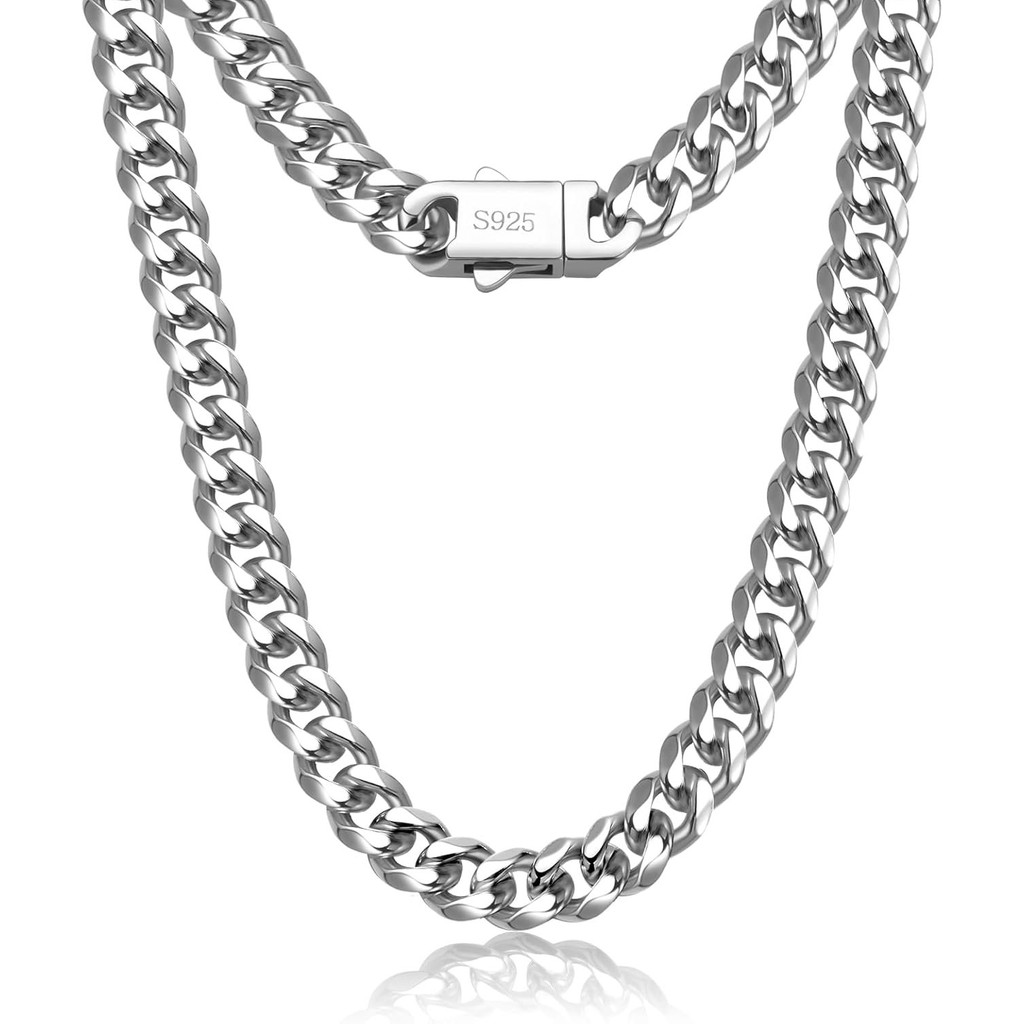 Rantai Stainless Steel Pria925Perak Sterling/Rantai Kuba7mm, dan Kalung Perak Rantai Perak Pria  /Ra