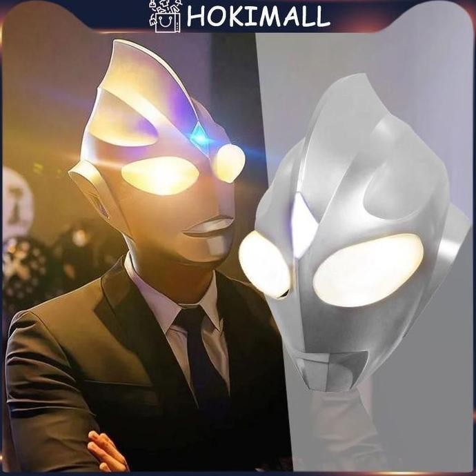 Ultraman Tiga Cosplay Lampu Helm Untuk Anak Tactile Switch Halloween Cosplay Decor Topeng Tutup Kepa