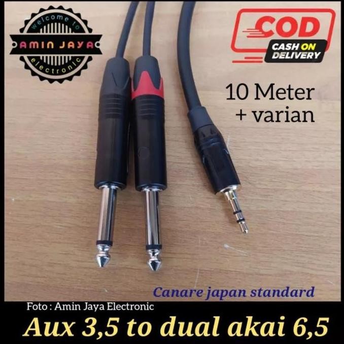 Kabel Aux 3,5Mm To 2 Jack Akai Stereo 6,5Mm 10 Meter