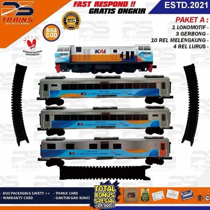 [ MESIN ] Mainan Kereta Api Replika CC206 Rangkaian Kereta Ekonomi Premium Stainless Steel Livery HU