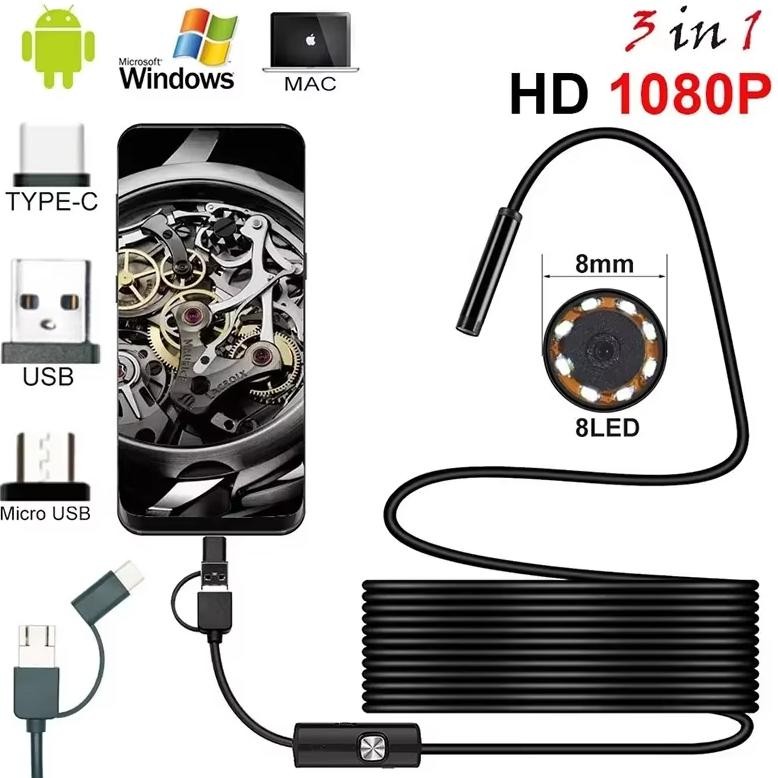 Kamera Endoskopi Android Tipe c Endoskopi 3 in 1 USB HD Kamera Endoskopi Industri Tahan Air Untuk PC